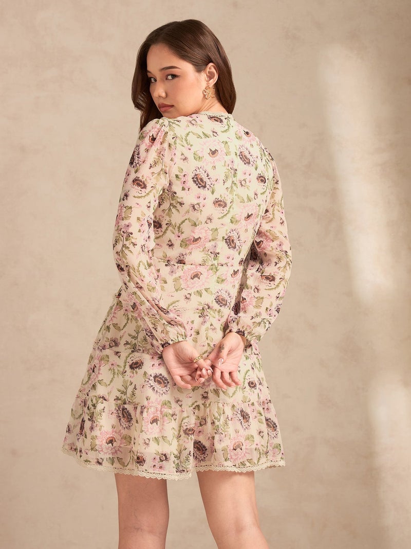 OUTZIDR Multi Floral Printed Dress With Lace Detailing - Image 5